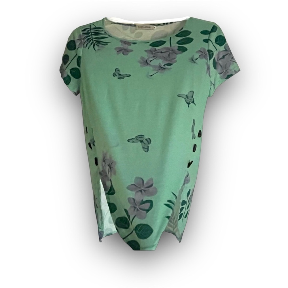 Butterfly Ice-Lavender & Mint Asymmetrical MissLook Blouse Perfect Condition New